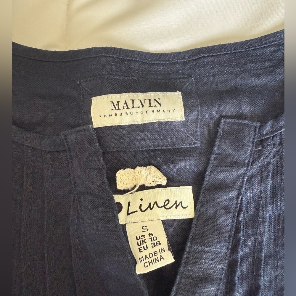 Malvin Hamburg-Germany Navy Embroidered Linen Dress size 6 - Picture 5 of 7